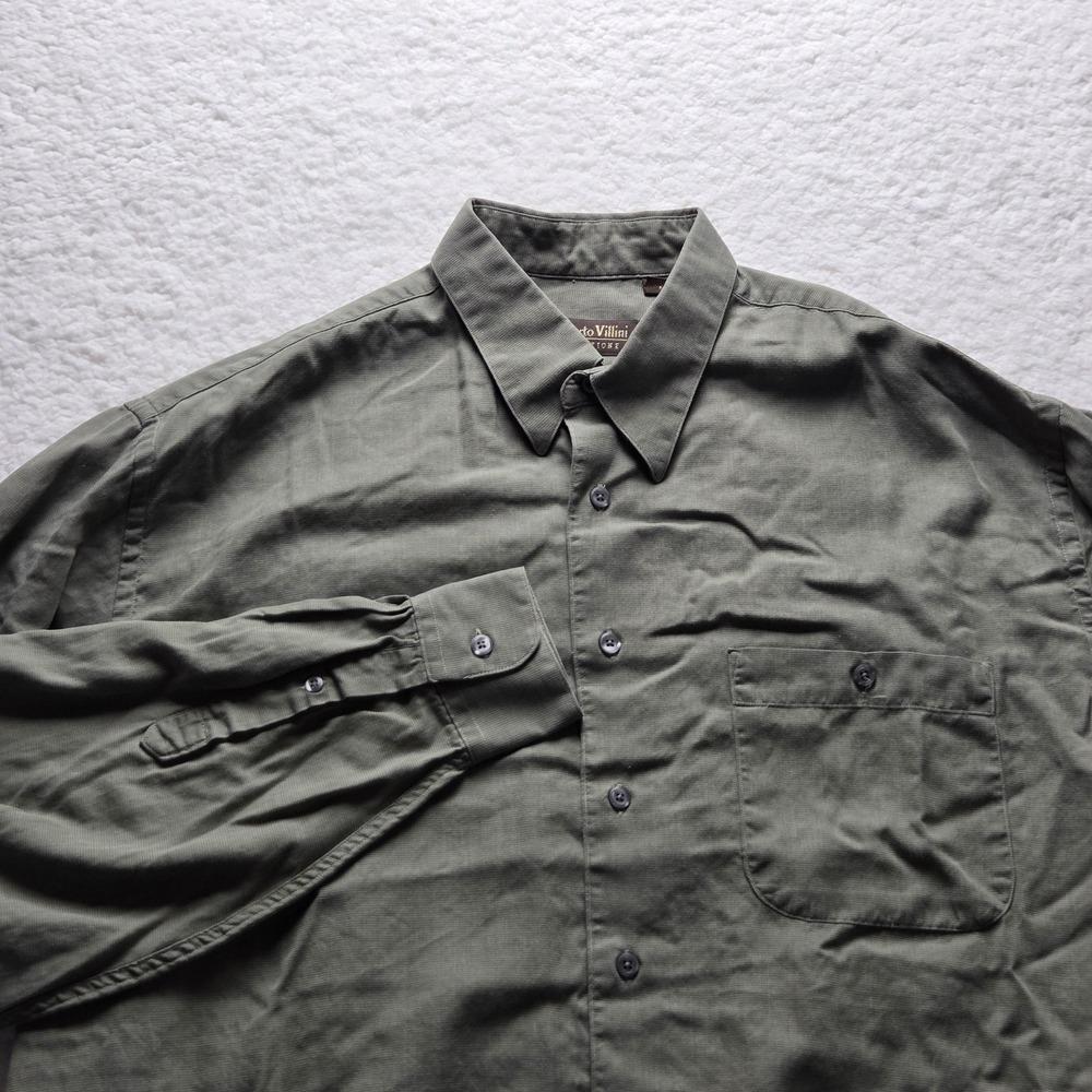 Roberto Villini Shirt Mens Large Green Solid Long Sleeve Tencel Button-Up Casual